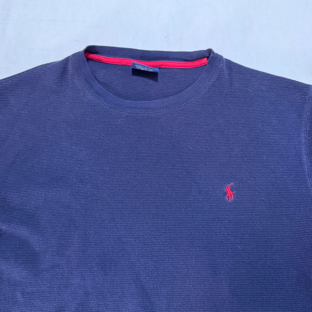 Polo Ralph Lauren Mens Navy Blue Waffle Knit Thermal Long Sleeve Sleep‎ Shirt L
